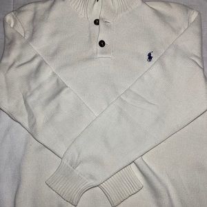 Off White Polo Sweater Navy Button Up Turtleneck